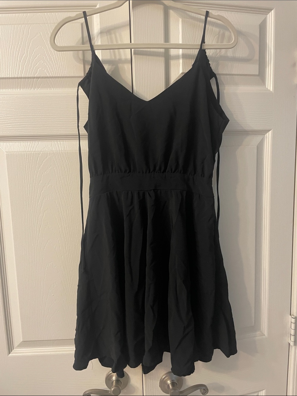 Lucky in Love Black V-Neck Spaghetti Strap Midi Dress